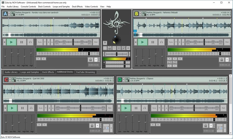 Zulu DJ Software and DJ Mixing program decks tab screenshot