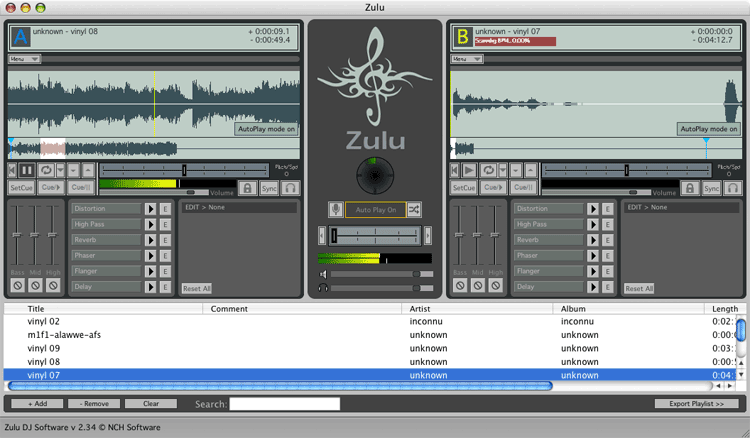 Zulu DJ mixer software for Mac screenshot.